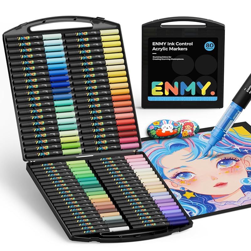 ENMY 80色セット 直液式 アクリルマーカー イラストマーカー 水性 筆ペン アートマーカー 美術 漫画 ファブリック 編み物マーカー キャンバス|ガラス|木 布用ペン テキスタイル用 大人 子供 カラーペン