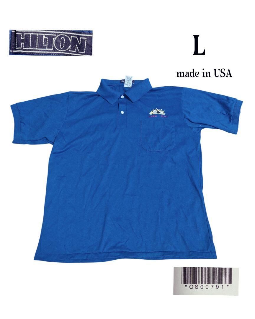 HILTON USA Vintage Front and Back Embroidered Short Sleeve Polo Shirt L Hilton Bowling