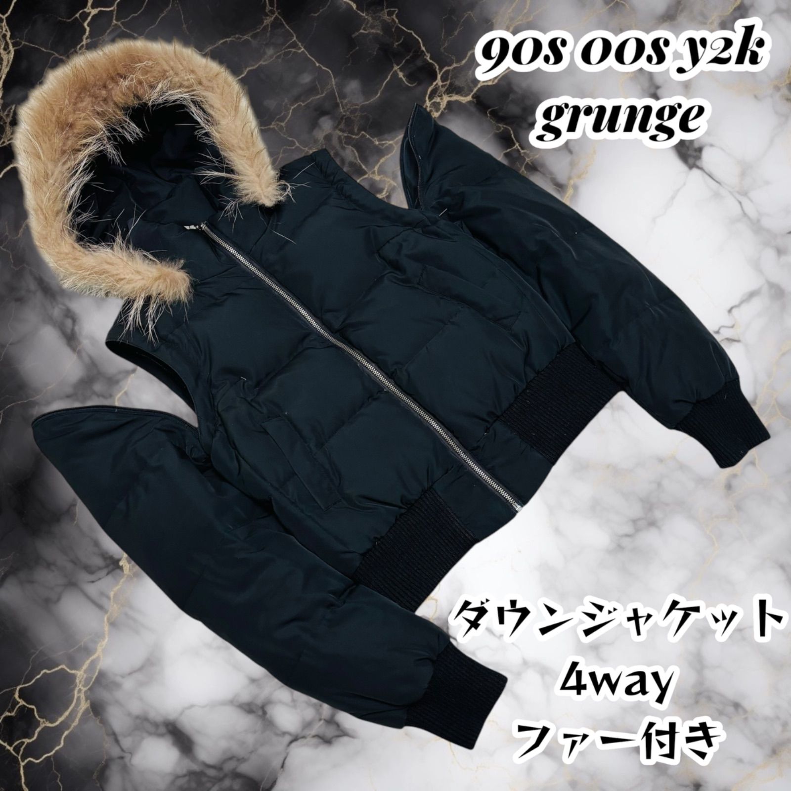 00s y2k 平成 短丈 ファー ダウンジャケット平成ギャルフェアリーグランジ