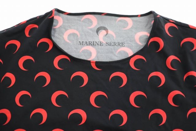 Marine Serre ★マリーンセル ムーン トップス ブラック×赤Sサイズ MARINE SERRE マリーンセル MOON PRINTED JERSEY SECOND SKIN