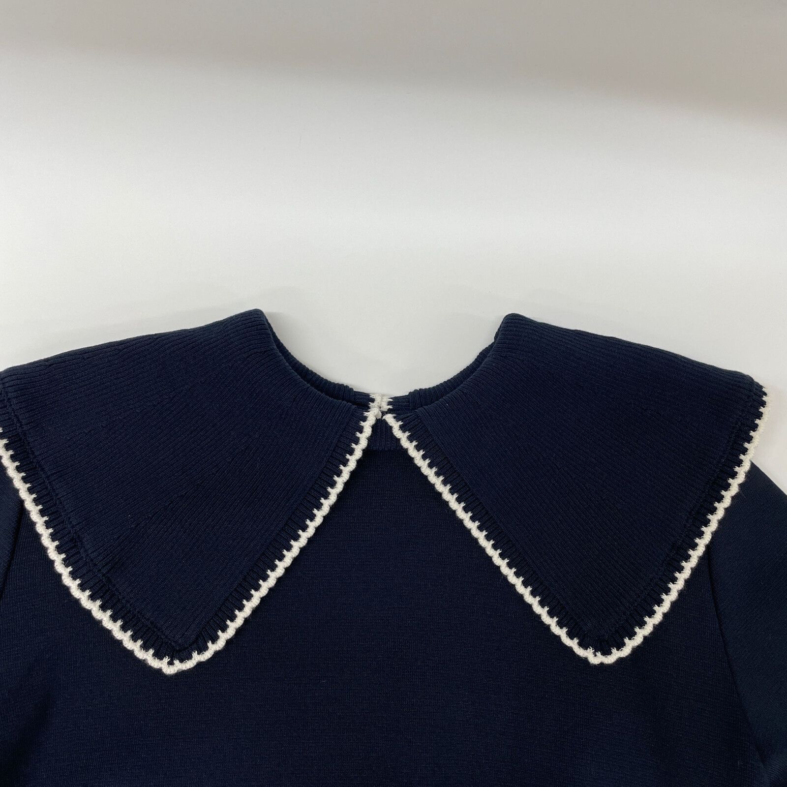 yori ネイビー 半袖ニット パフスリーブ マリンドットパフポロニット | all item| yori