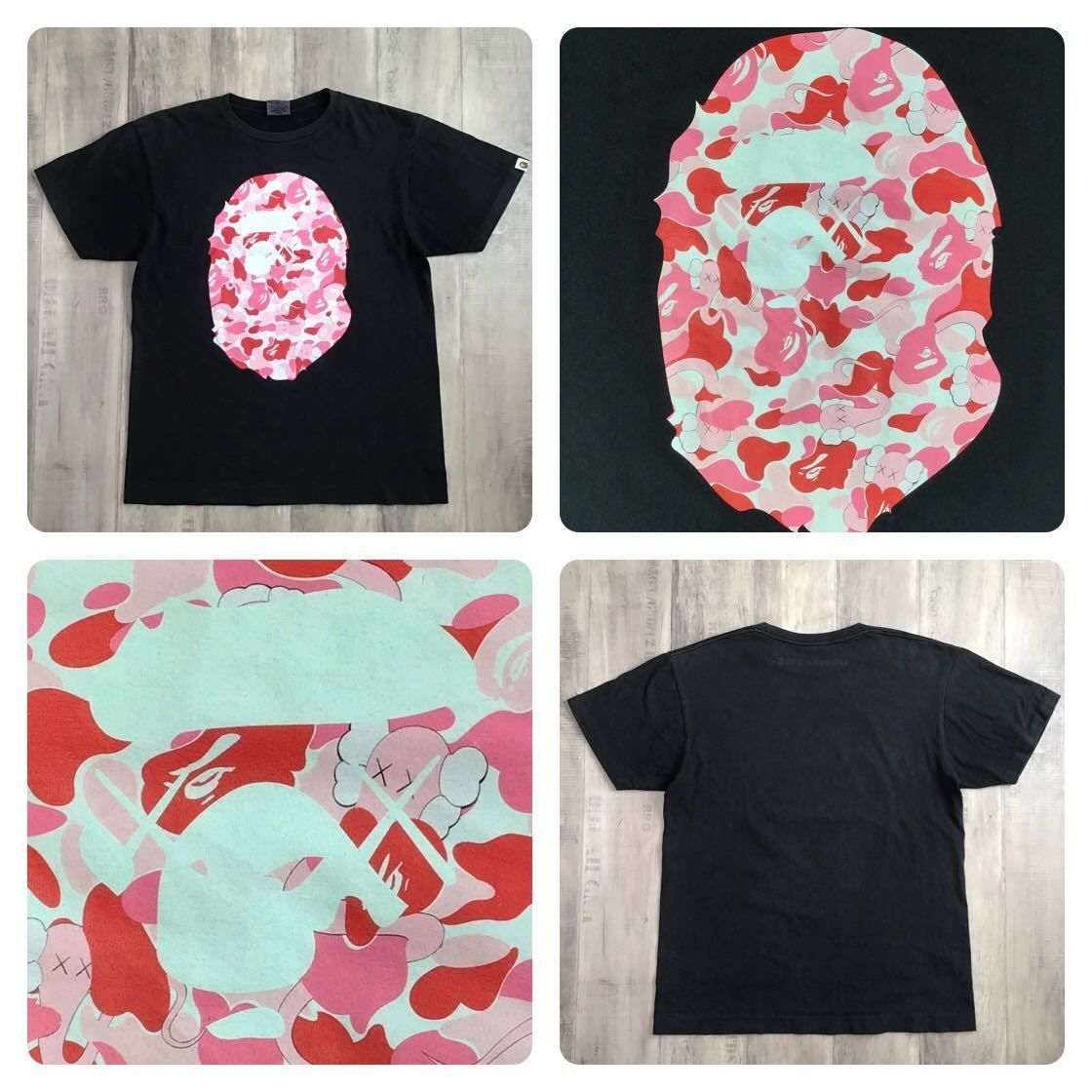 ★激レア★ KAWS × BAPE bendy ABC camo pink Big head Tシャツ Lサイズ カウズ a bathing ape  エイプ ベイプ アベイシングエイプ 迷彩