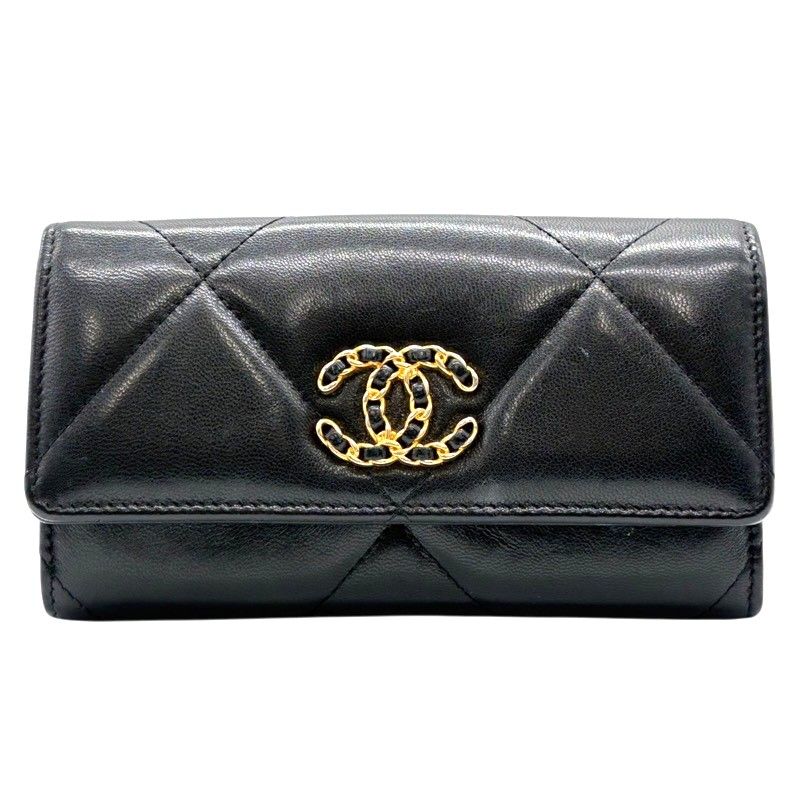 シャネル CHANEL CHANEL19 フラップウォレット AP0953 ブラック ゴールド金具 ラムスキン レディース 長財布