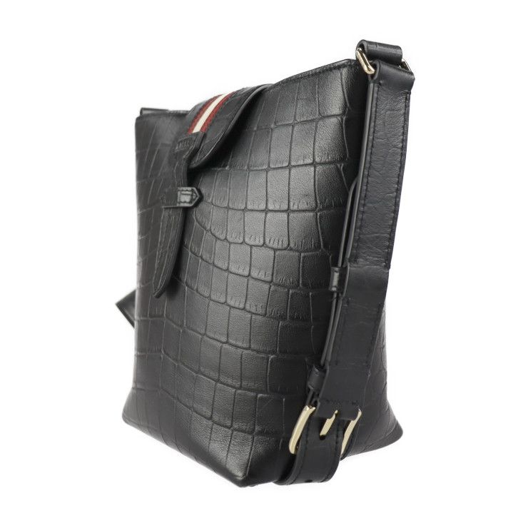 BALLY バリー ショルダーバッグ クロコ型押し レザー ブラック BALLY バリー ショルダーバッグ クロコ型押し レザー ブラック