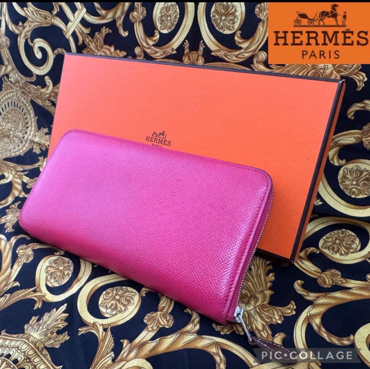 エルメス アザップシルクイン ピンク長財布