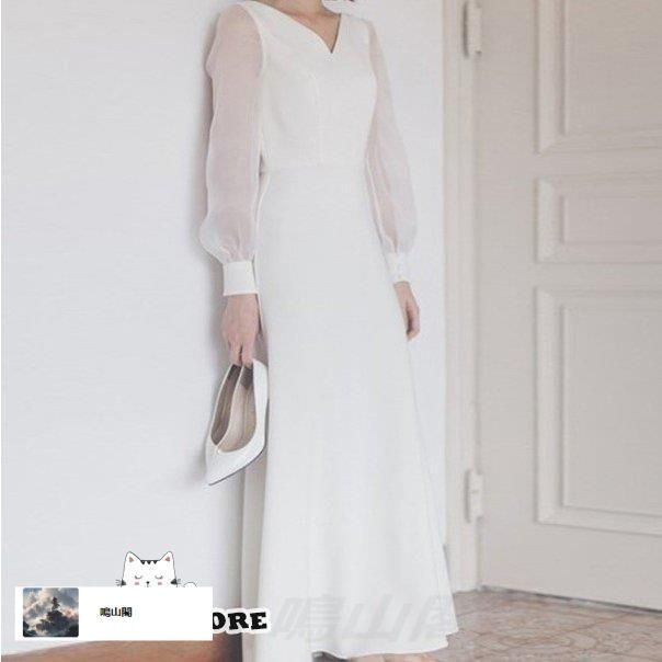 ウエディングドレス 長袖 大きいサイズ ロングドレス 結婚式 二次会 花嫁 白 スレンダーライン 袖あり Vネック シースルー シンプル クラシWP数量 価格926 MAAHADDERANG_COM