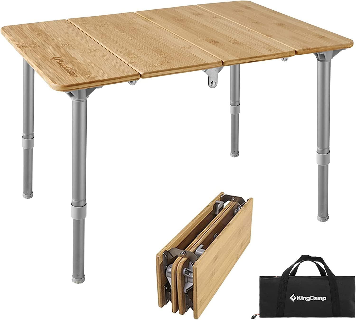 レジャー ピクニック 収納付き バンブーテーブル 耐荷重30kg 高さ調整 コンパクト 60*40*30|40cm テーブル テーブル 折りたたみ アウトドア キャンプ KingCamp