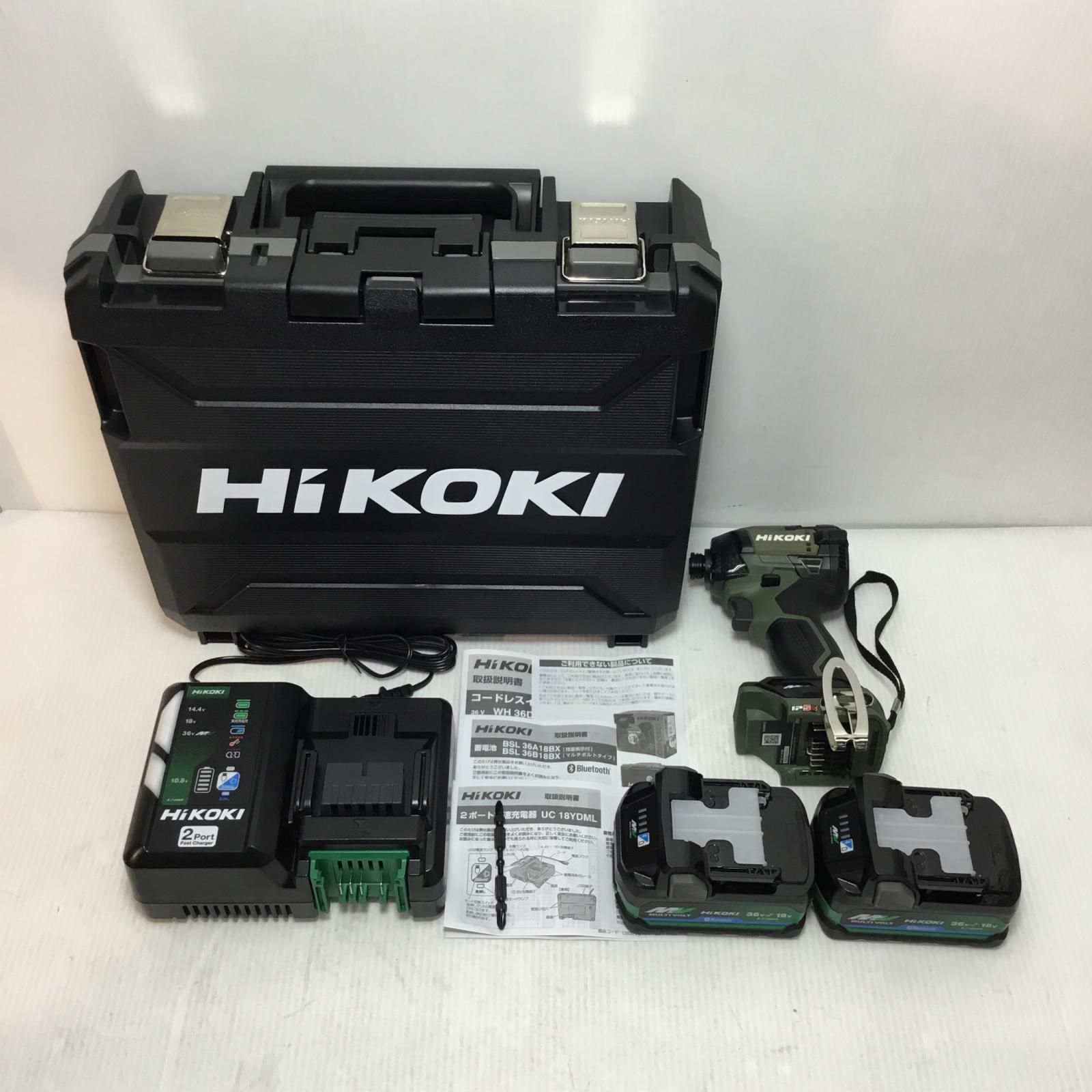 ΘΘHiKOKI ハイコーキ インパクトドライバ ♥品 S 充電器 充電池2個 ケース付 コードレス式 36v J3505899 WH36DD オリーブ