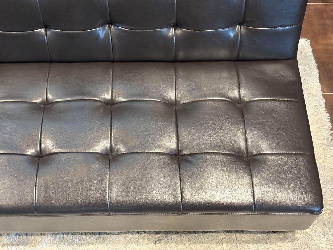 希少　3Pソファ　ソファベッド　ブラックレザー　ボタンダウン　ヴィンテージ　IH 希少 3Pソファ ソファベッド ブラックレザー ボタンダウン