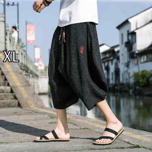 [XL] メンズ ファッション 服 男性用 オシャレ シンプル 大人 かっこいい 大きいサイズ ストリート 紳士服 綿 リネン クロップド パンツ 夏 薄手 ランタン パンツ カジュアル