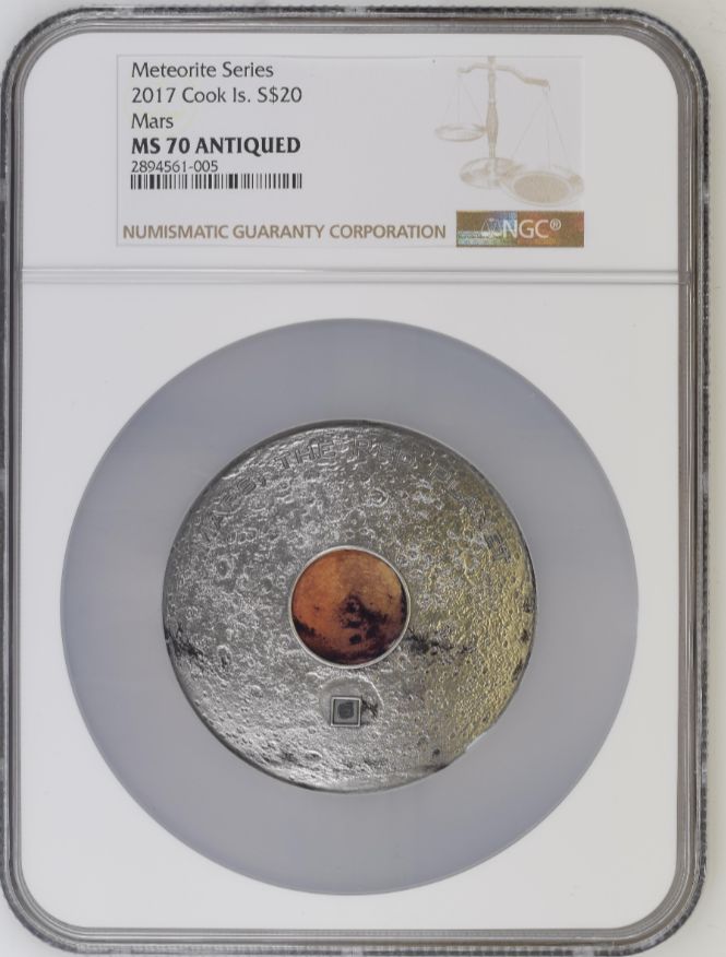 2017 Cook Islands S$20 Meteite Silver 3oz Mars NGC MS 70 Antiqued
