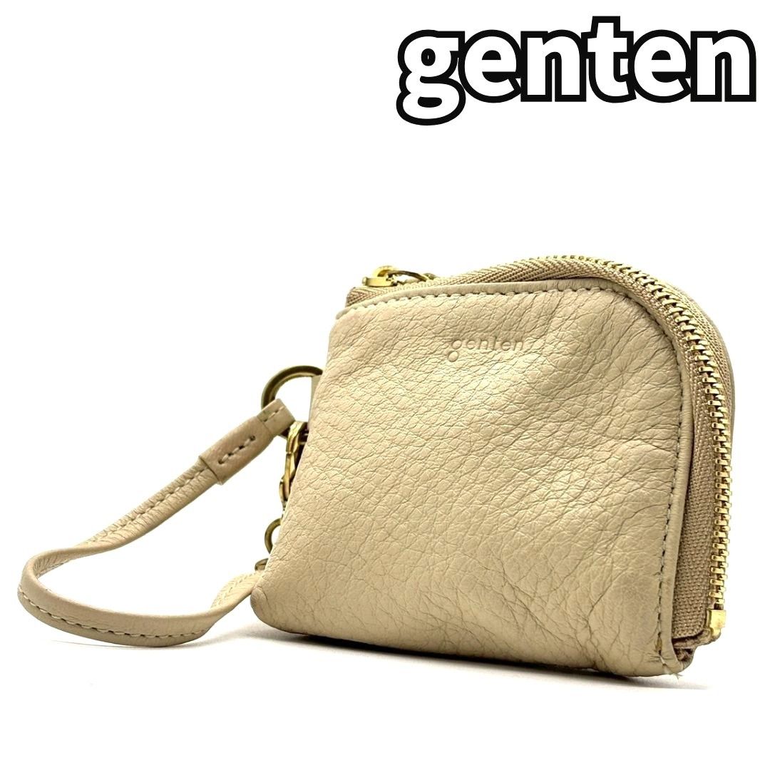 genten レザー コインケース ベージュ genten 「genten」 ワンポイントコインケース - ベージュ