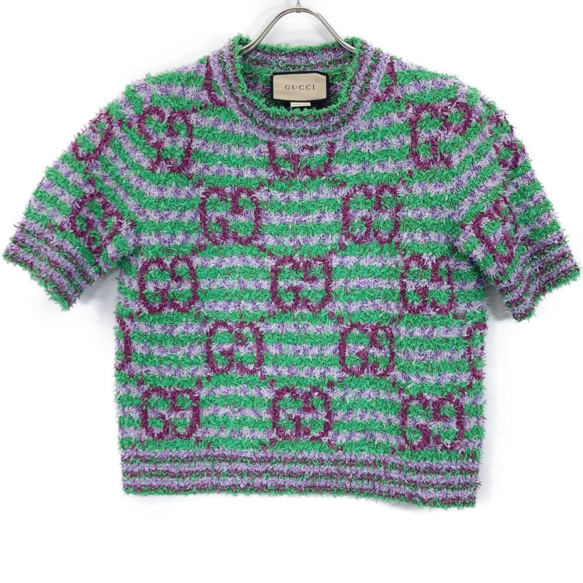 GUCCI グッチ 695796 グリーン×パープル コットン マキシGG 半袖ニット S