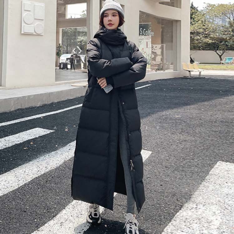 90％ダウン ダウンコート ベンチコート 超ロング 超ロング丈 超ロングコート ロング レディース 冬服 冬用 防寒 中綿コート ロング丈 中綿ジャケット 黒 ブラック 帽子付き 上品 おしゃれ 着痩 inf10020
