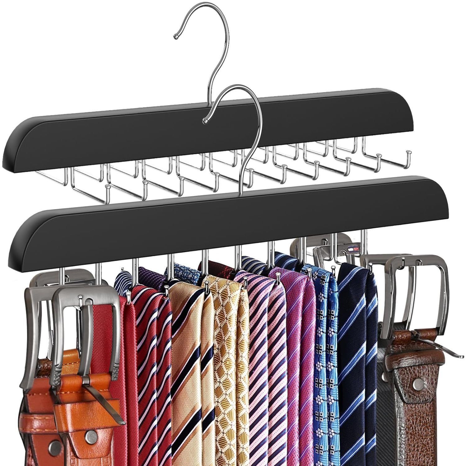 売切注意 収納専門家推薦 小物 収納 ベルトハンガー スカーフハンガー すべり落ちない ネクタイ掛け ベルト整理 360°回転フック 40本収納 吊り下げ スペース節約 ネクタイハンガー ハンガー 2個セット Zoubatt G-2本ネクタイハンガーbl