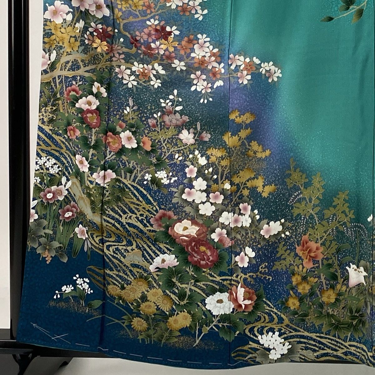 訪問着 身丈161cm 裄丈67cm M 袷 枝桜 椿 金糸 刺繍 青緑 正絹 秀品 【中古】 - メルカリ