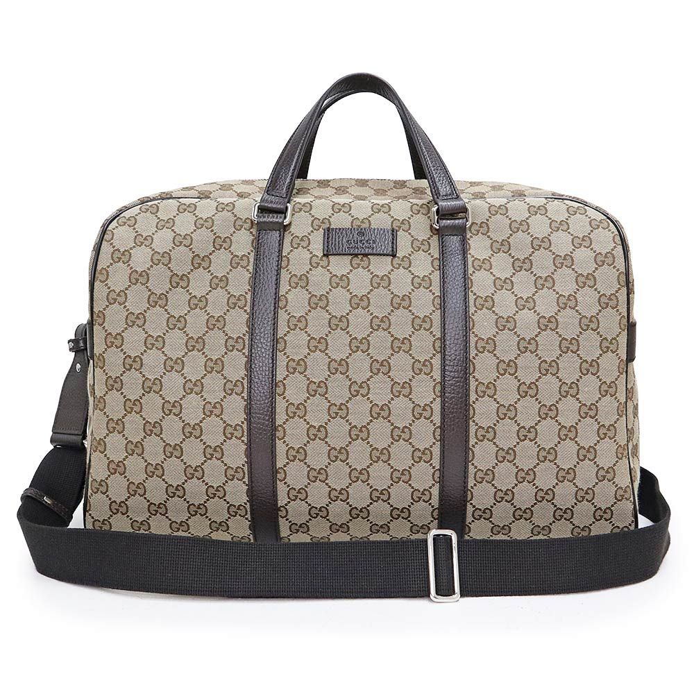 グッチ ボGGキャンバス 2WAY ショルダー ボストンバッグ 斜め掛け 旅行鞄 レザー ベージュ ブラウン シルバー金具 449167 GUCCI