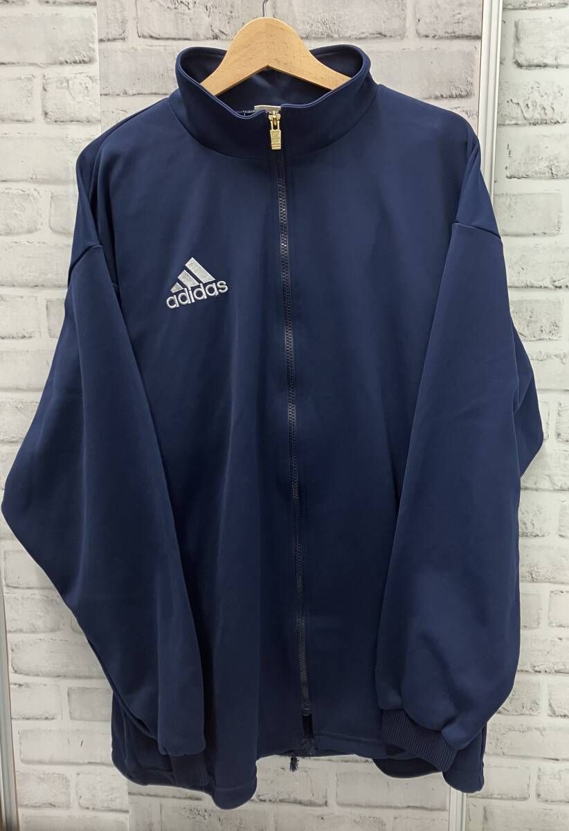 adidas アディダス デサント製 セットアップ トラックジャケット 古着 ジャージ 刺繍ロゴ サイズL ネイビー