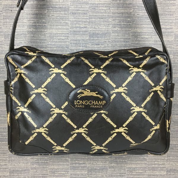 LONGCHAMP/ロンシャン レザー ショルダーバッグ ダークブラウン/焦げ茶 