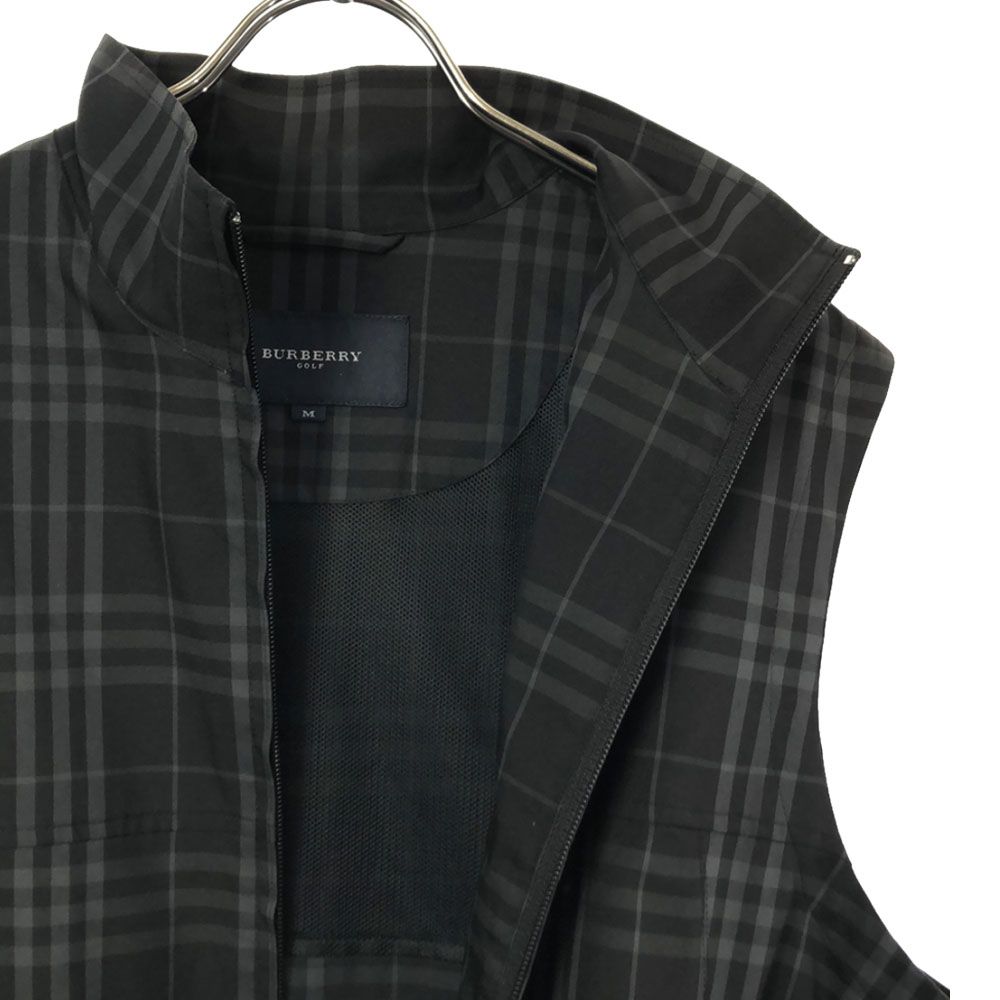 BURBERRY - バーバリー 三陽商会 チェック柄 ゴルフ ジップ ベスト M ブラック×グレー BURBERRY メンズ バーバリー 三陽商会 チェック柄 ゴルフ ジップ ベスト M