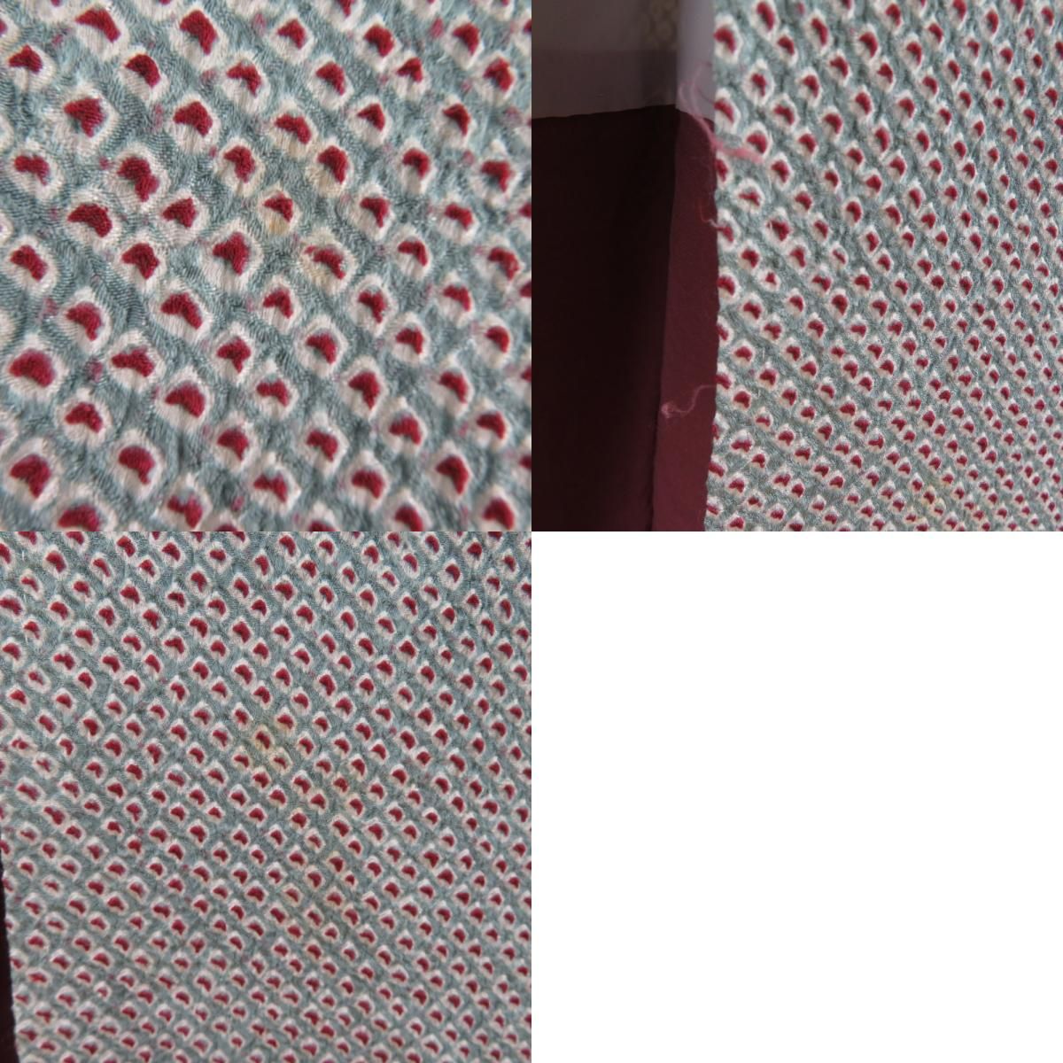 小紋 袷 広衿 グレーブルーxワインレッド 総絞り 鹿の子模様 小柄