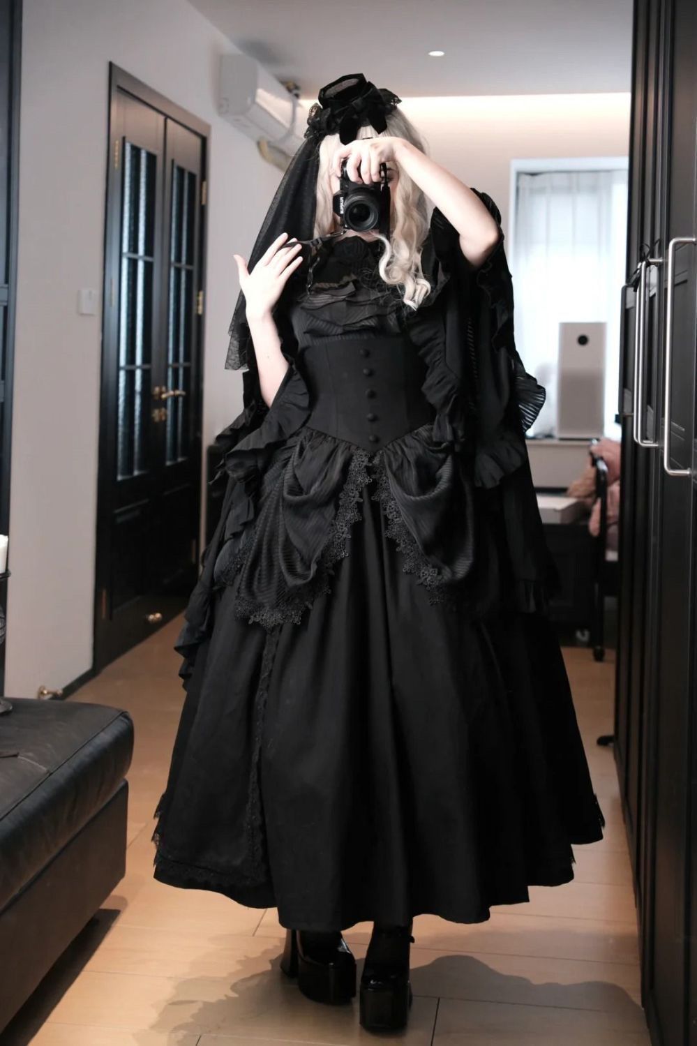 Lolitaゴシックエレガント ロングスカート-姫袖ブラウスセット 華ロリ 黒ロリ 長袖 春 秋 冬 レース 姫袖 ブラウス ゴシック風ロリータ ハイウエスト フリル ボリューム ロングスカート 華やか 貴族風 学園祭 文化祭 パーティー 舞台衣装 IMPECCABLEHEALTHCARESERVICES_COM