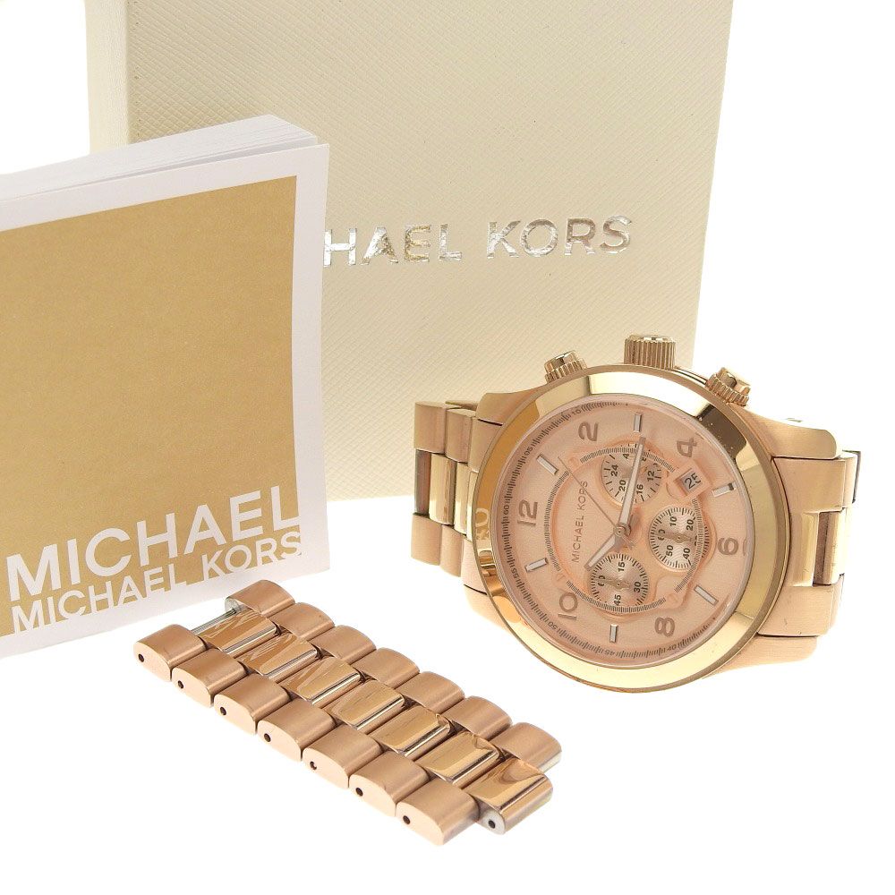 超美品 マイケルコース MICHAEL KORS 箱付 現行販売商品 メンズ ランウェイ クロノグラフ 腕時計 ローズゴールド 余りコマ付き ほぼ未使用