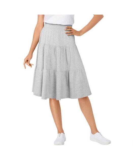 送料無料 ウーマン ウィズイン レディース スカート ボトムス Women s Within Elastic-Waist Knit Tiered Skirt Heather grey