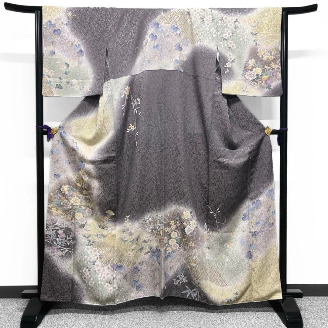 訪問着金駒刺繍金通し道長取り牡丹梅桔梗桜菊着物084w d