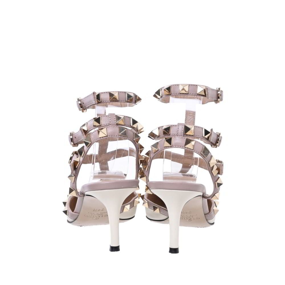 VALENTINO ベージュ ロックスタッズストラップハイヒール 38.5 ロックスタッズ エナメル ストラップパンプス100mm for