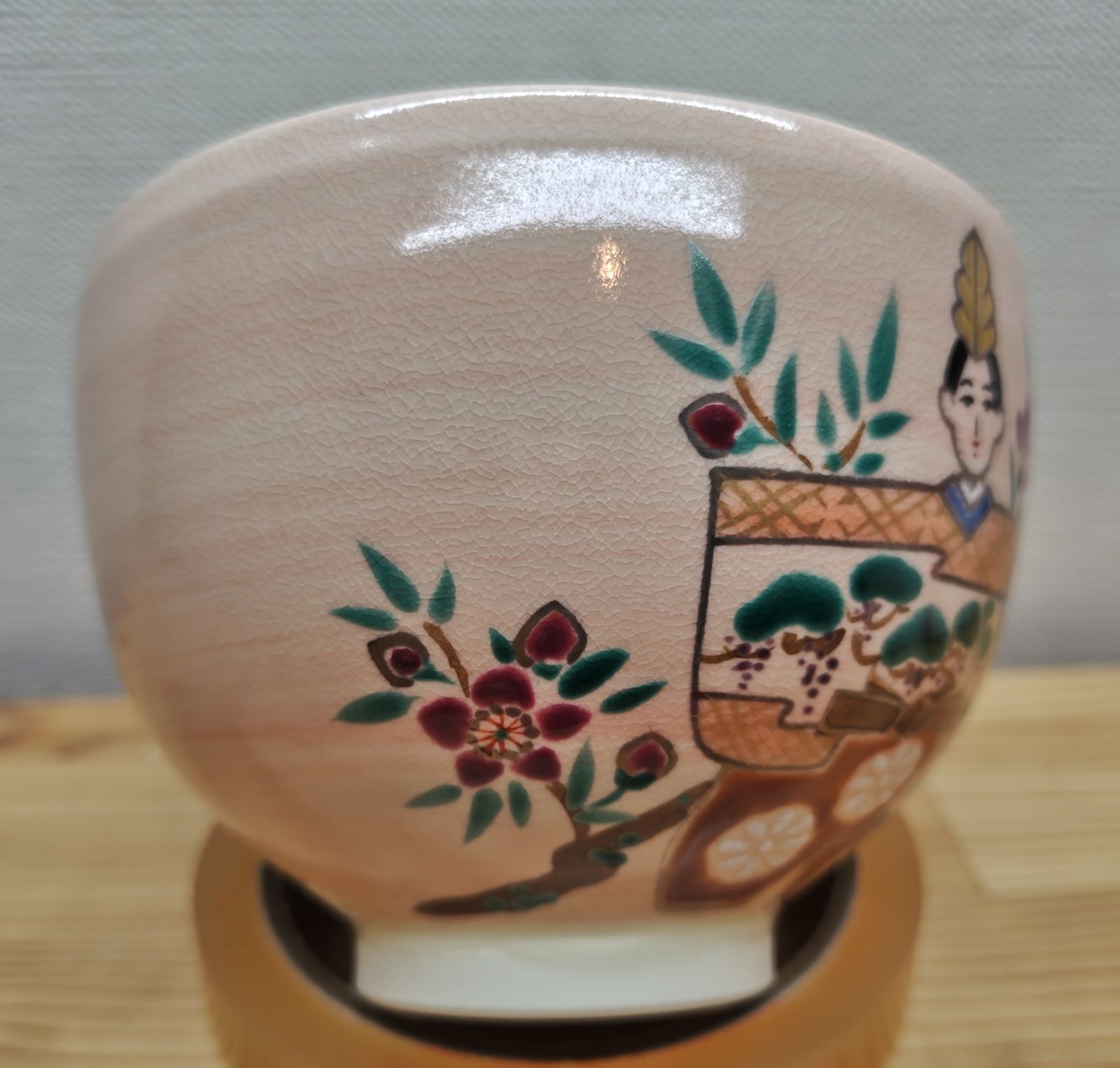 逢絢亭・新品】茶道具 茶碗 京焼 仁清写 扇面に花菖蒲の図 廣田嵩花