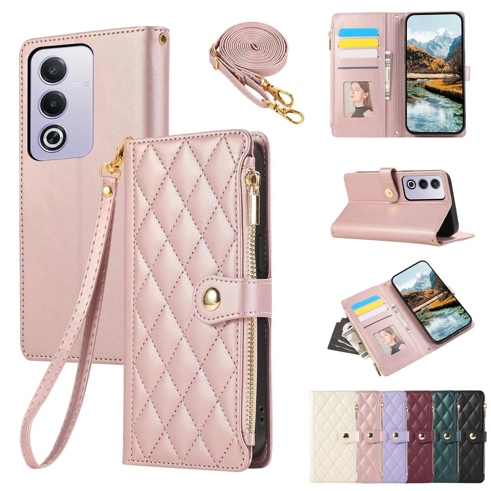 【新着商品】ケース手帳型 A3 A3 人気 A3 A3 女性 オツポ ひし形柄 肩掛け ケース カード収納 ケース ケース ジップ付き財布 OPPO OPPO 横置き機能 適用 ショルダー シンプル 5G 5G お洒落 オツポA3 