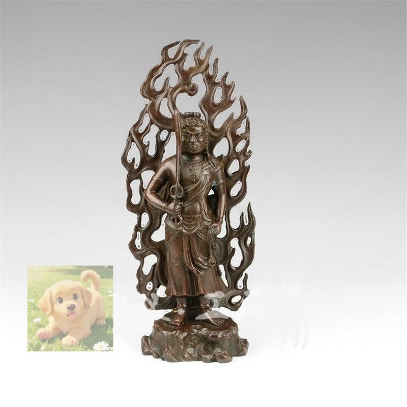 仏教美術 不動明王 純銅製 酉年生まれ 十二支守り本尊 赤銅色 開運出世 開運厄除 災難除去 総高28cm