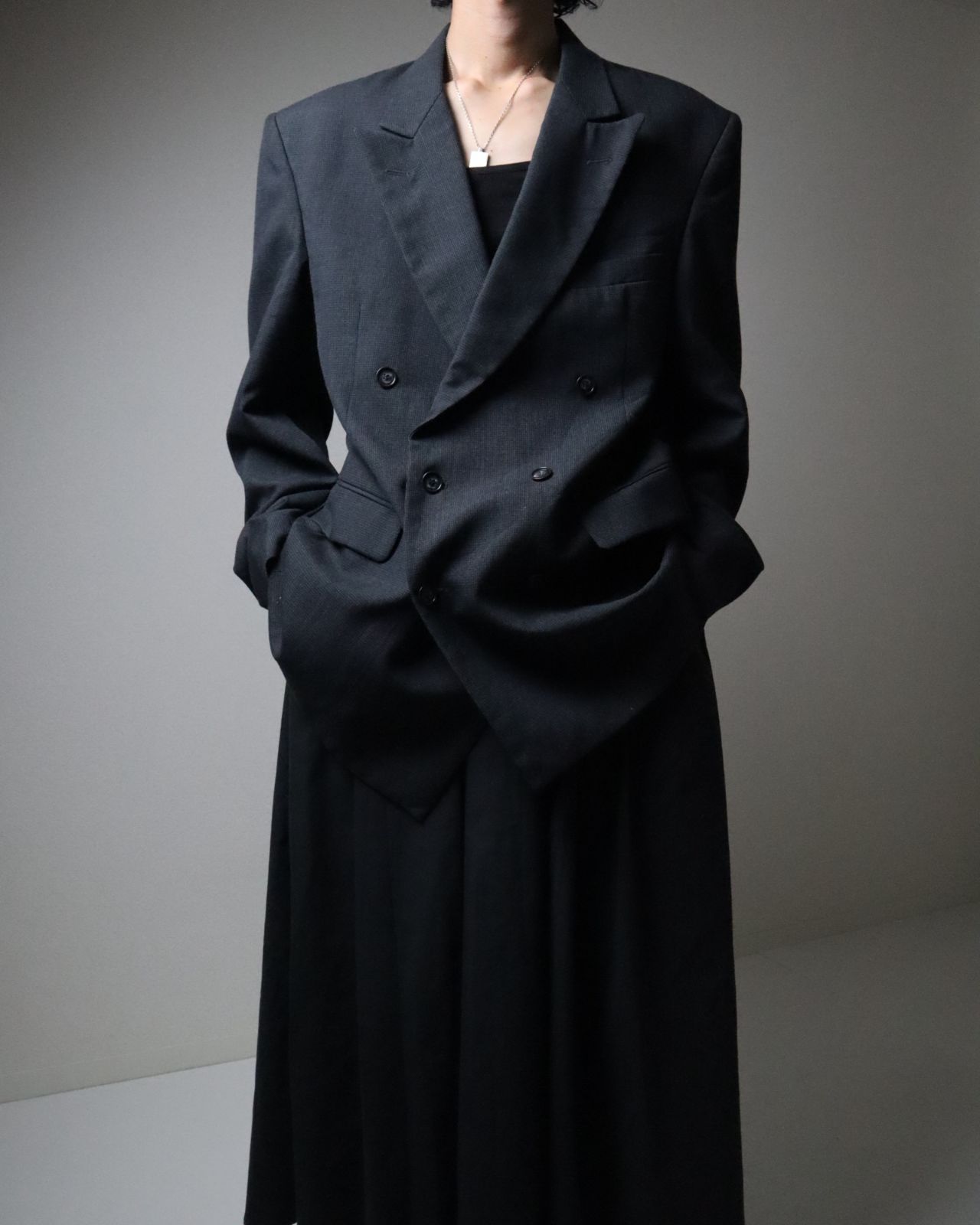 USA made nailshead double breasted tailored jacket charcoal ネイル 