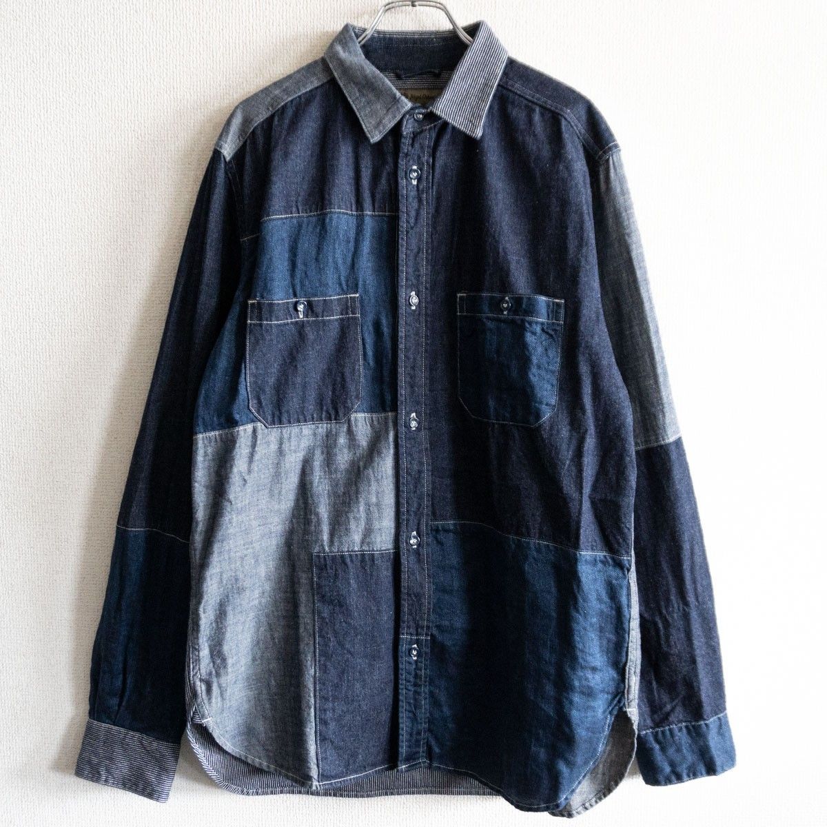 |サイズ50 NIGEL CABOURN PATCHWORK INDIGO SHIRT ナイジェルケーボン パッチワーク デニム シャツ s2510089