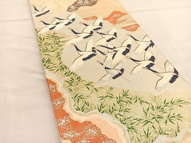 平和屋着物◎六通柄袋帯 唐織 群鶴 九百錦 純金24K 正絹 逸品