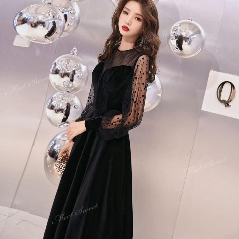 パーティードレス ブラック ワインレッド 袖付き ベルベット お呼ばれ フォーマル ミセス ワンピース 演奏会 発表会 二次会 20代 30代 40代