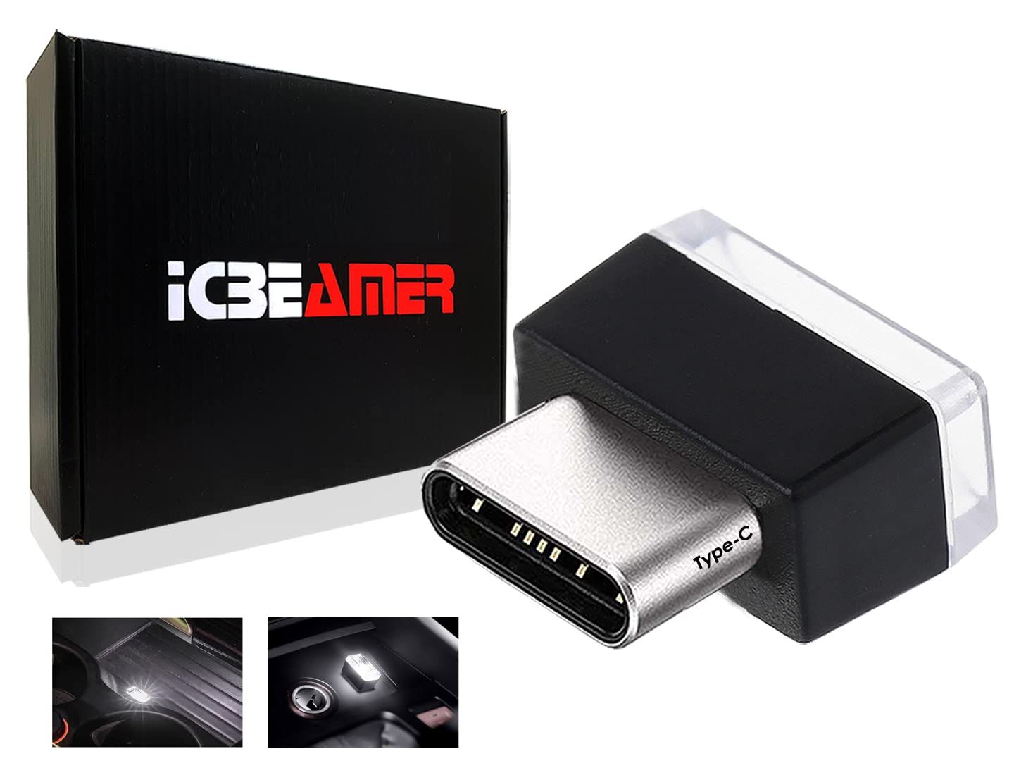 ICBEAMER タイプCアダプター 雰囲気ライト [カラー: ホワイト] | ユニバーサルプラグインミニチュアナイトライト 車内およびトランクアンビエント照明用 取り付け簡単 エネルギー効率の高いLEDテクノロジー [ホワイト] [TYPE-C]