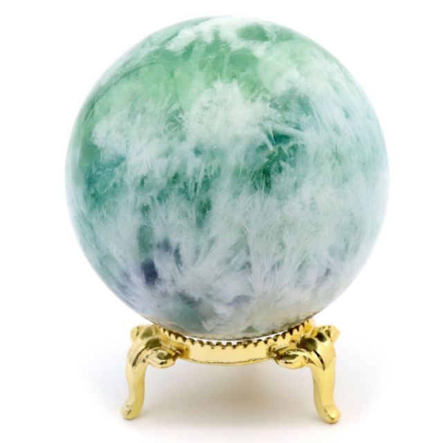 大玉 エンジェルフェザーインフローライト スフィア 置物 エンジェルフェザー フローライト 丸玉 スフィア 直径 約56mm 台座付き