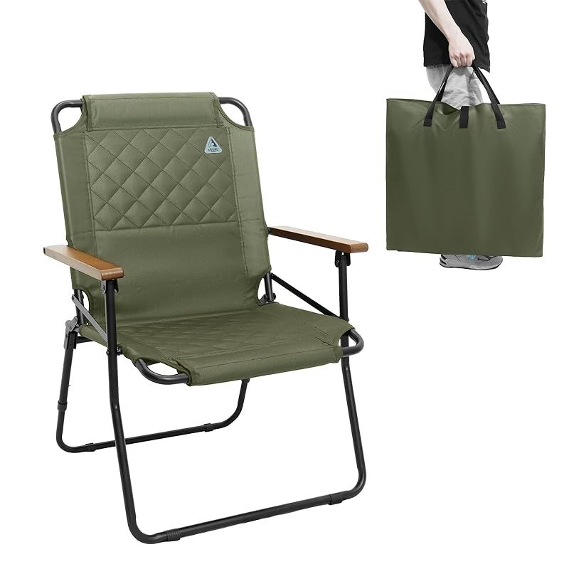 ARURU キャンプチェア キャンプ椅子 アウトドア 折りたたみ式 背もたれ 高さ調整 600D生地 軽量 コンパクト タクティカルデザイン 耐荷重100kg オリーブグリーン