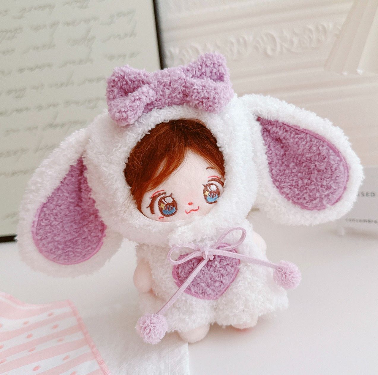 10cm-12cm】モコモコのたれ耳リボン うさぎ ぬい服 うさ耳 着ぐるみ 4