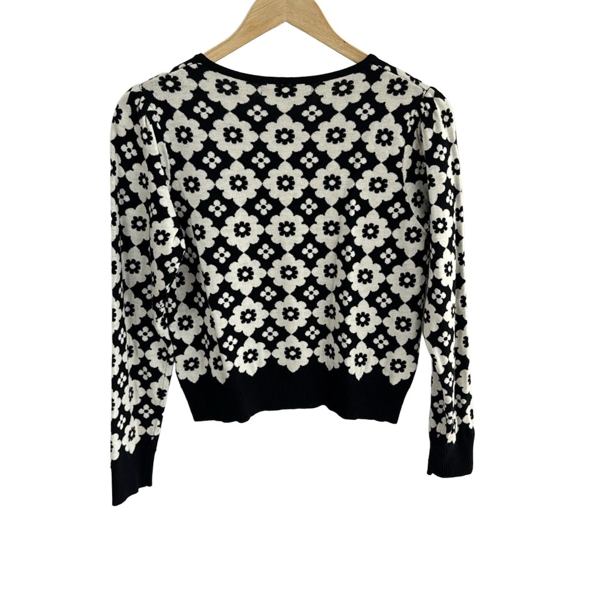 スーパービューティー カーディガン サイズ42 L レディース - 白×黒 長袖 花柄 スパンコール パール ラインストーン