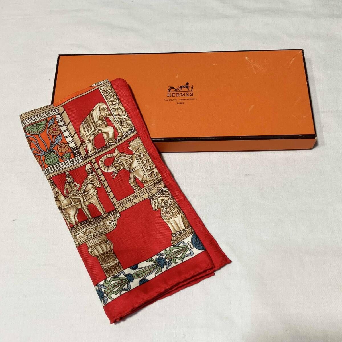 HERMES TORANA 塔門 カレ40 スカーフ バンダナ レッド系