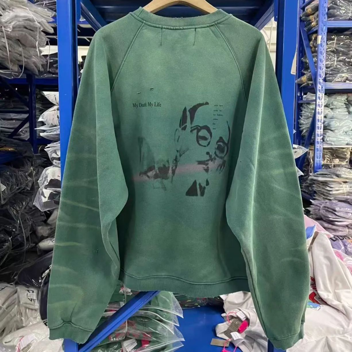 h 美式ヴィンテージ 洗い加工 クルーネックスウェット ユニセックス ゆったり オーバーサイズ ストリート 古着風 トレーナー MY LIFE プリント