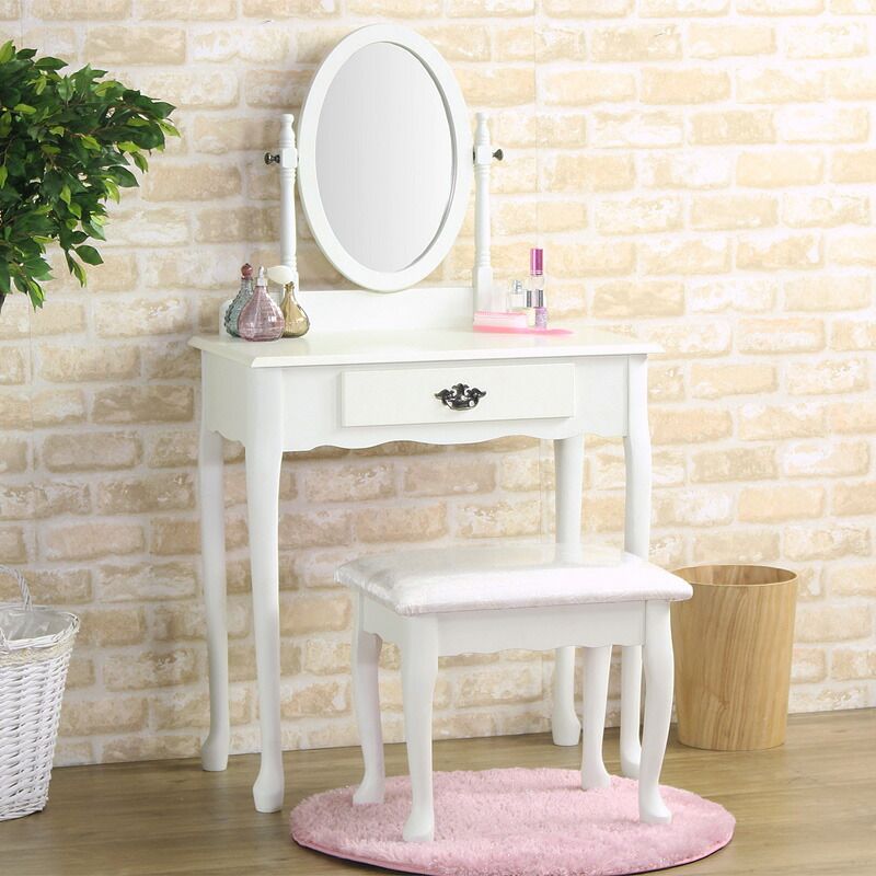 ドレッサー 姫系 椅子付き スツール付き 白 おしゃれ ドレッサーデスク 猫足 可愛い かわいい アンティーク 木製 アイボリー ホワイト デスク 兼用 韓国インテリア 鏡 ミラー 引き出し コスメ 収納 天然木 プリンセス 北欧