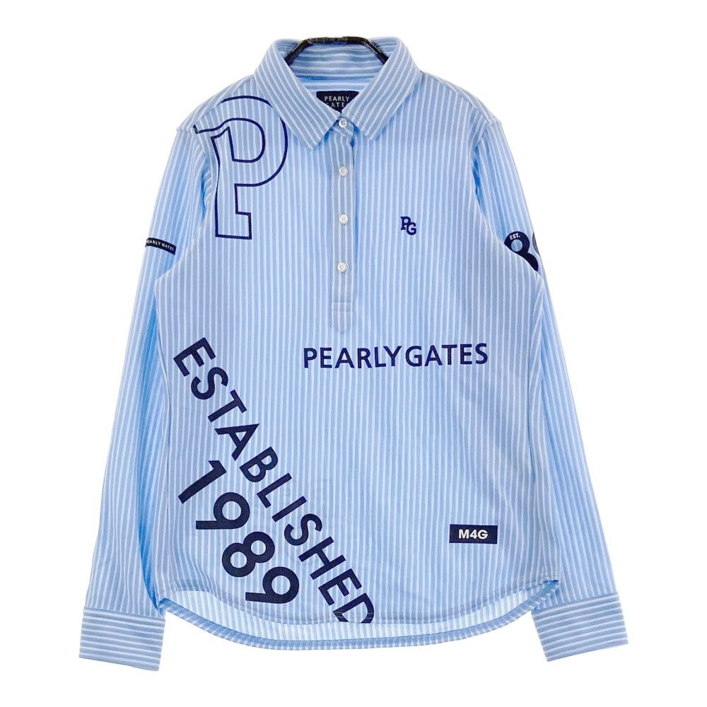 サイズ 0 PEARLY GATES パーリーゲイツ 055-3161206 長袖ポロシャツ ストライプ ブルー系 240101442199 ゴルフウェア レディース ストスト