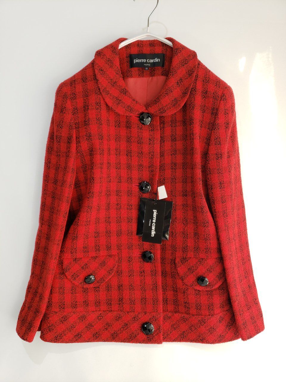新品【Pierre cardin】ピエールカルダン ウール混 ツイードジャケット 高島屋タグ レトロ 大きいボタン 11号 ラピーヌ