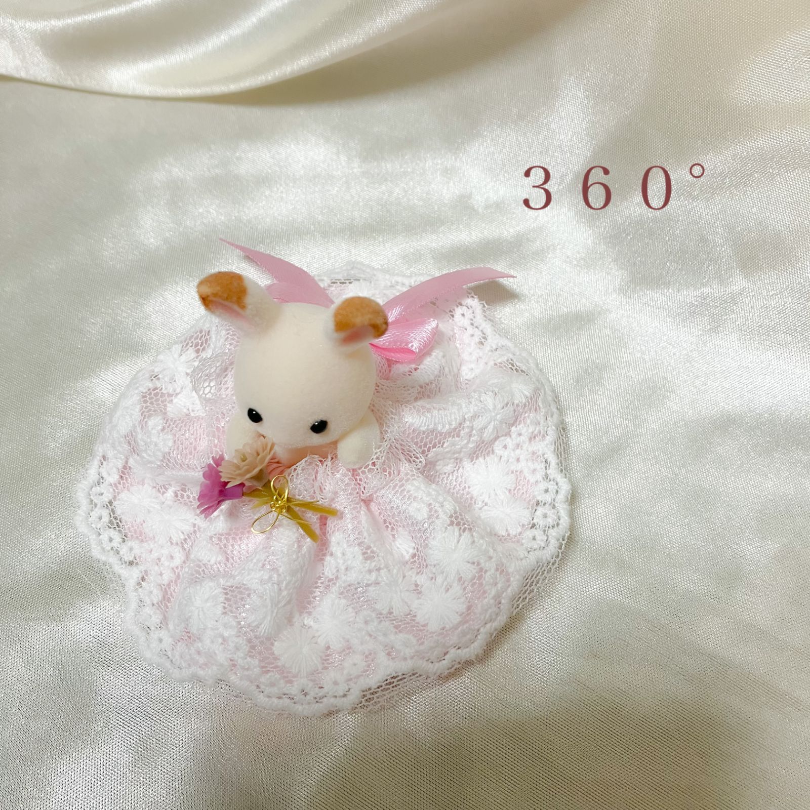 シルバニア服赤ちゃん用ドレス ハンドメイド ピンクレース