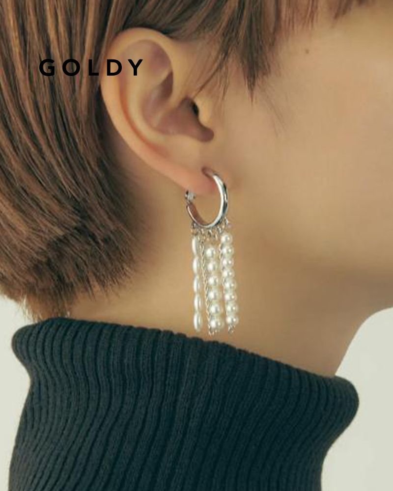 SALE】GOLDY/ゴールディ/チェーン × パール フリンジ フープ