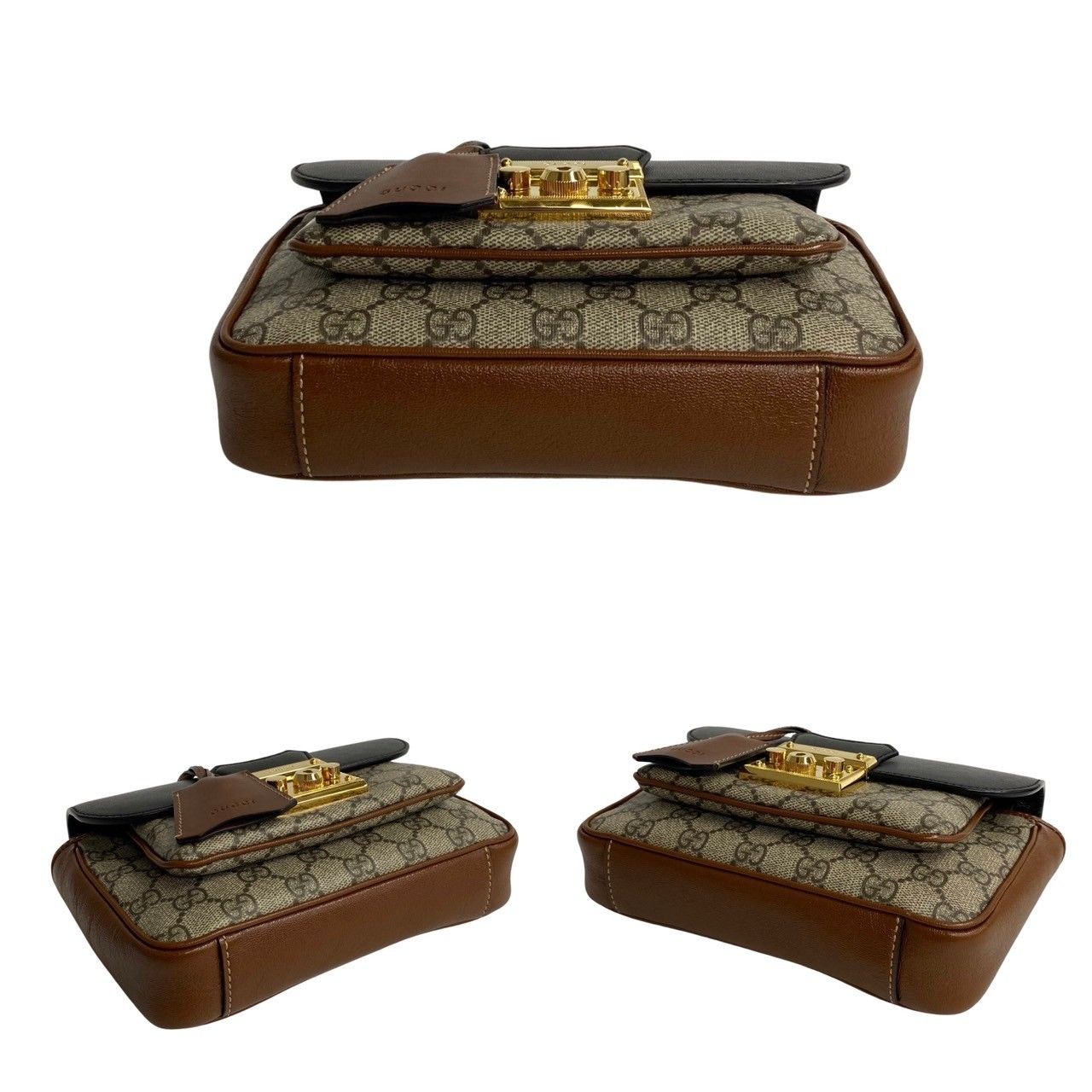 未使用保管品 鍵付 GUCCI グッチ パドロック ミニ GG ロゴ レザー 2way 